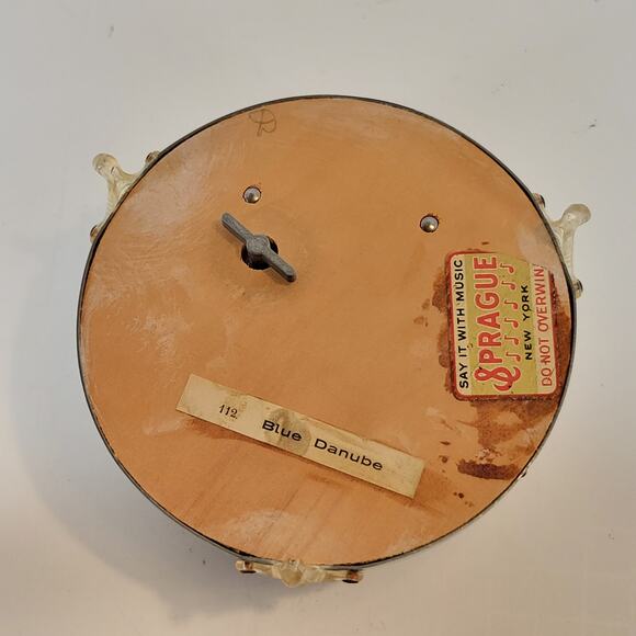 Vintage Prague Musical Powder Box Silver Tone Floral Lid 6" Plays Blue Danube - Picture 12 of 16